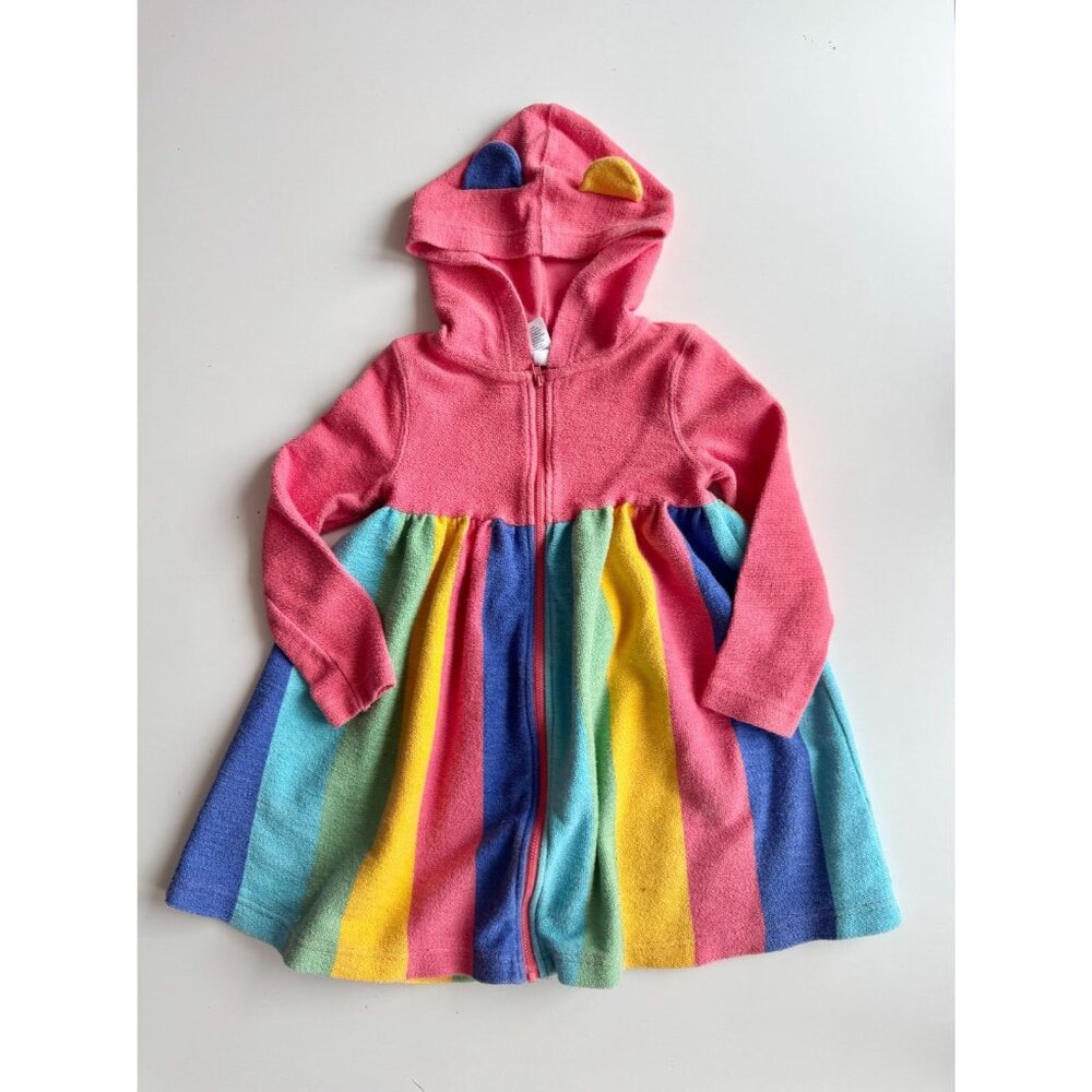 Girls' TUCKER + TATE Rainbow Striped Cotton Terry Cloth Swim Coverup, Size 6